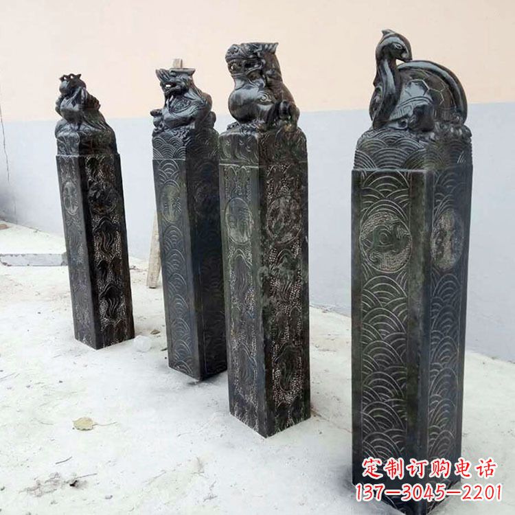泰安四方神兽青石仿古栓马柱