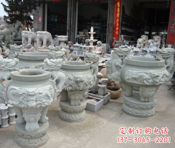 泰安寺庙景观龙头石雕水缸