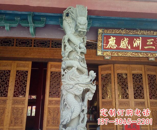 泰安寺庙景观龙柱石雕 (2)