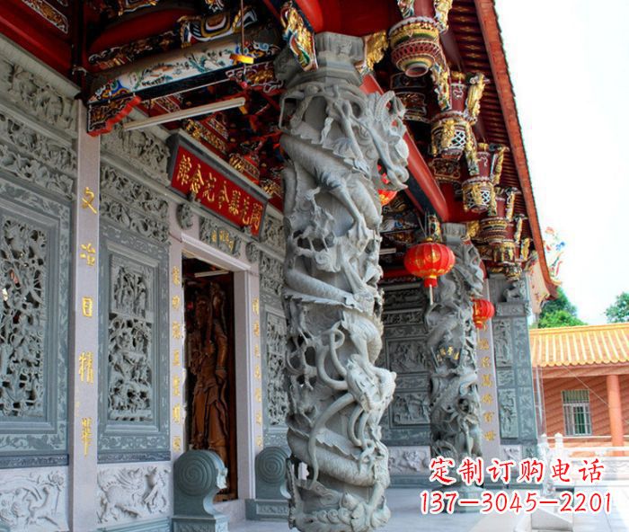 泰安寺庙景观龙柱石雕