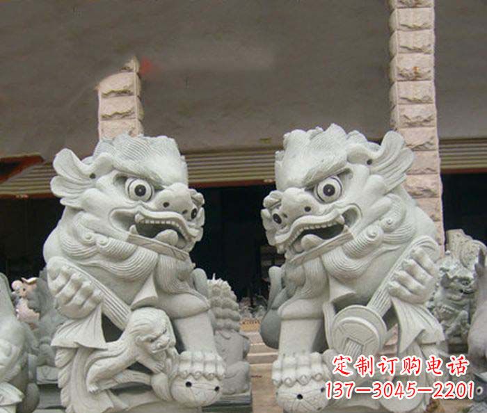 泰安寺庙景观南方狮子石雕 (2)