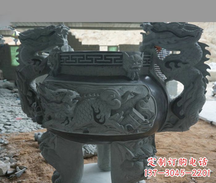 泰安寺庙景观青石龙头香炉石雕