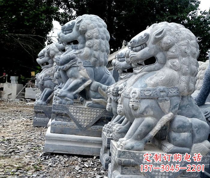 泰安寺庙青石狮子石雕 (2)