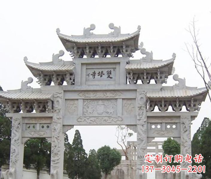 泰安寺庙三门牌坊石雕 (2)