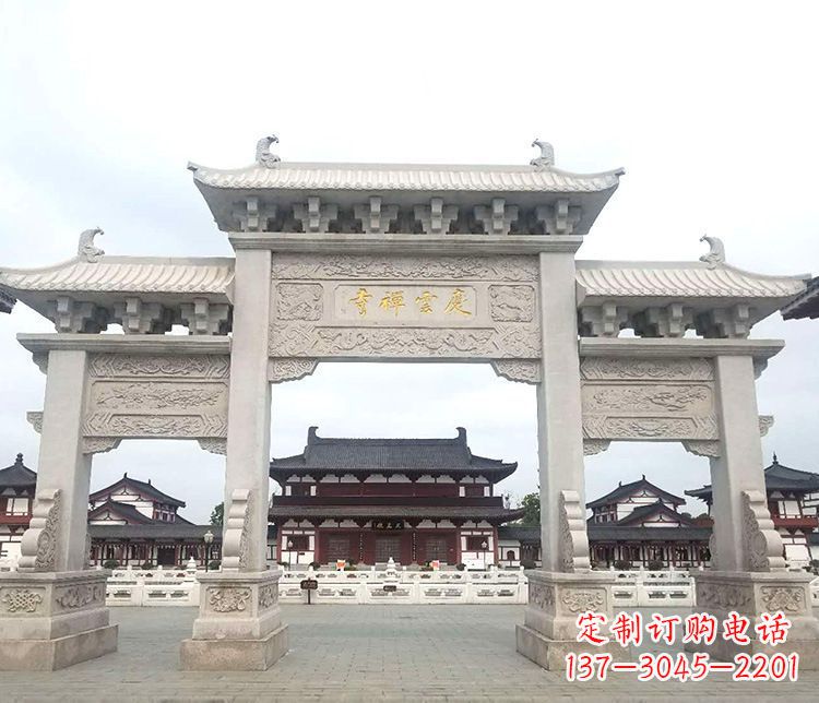 泰安寺庙三门牌坊石雕