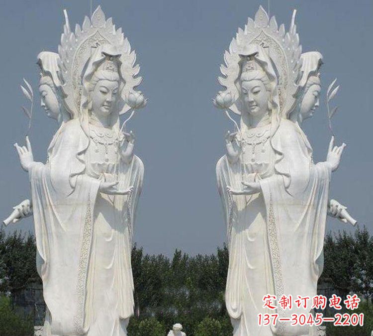 泰安寺庙三面观音菩萨雕塑