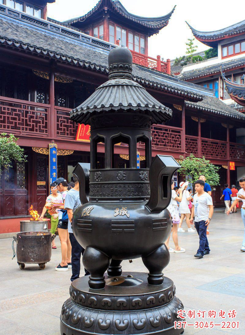 泰安寺庙铜香炉铜雕 (2)