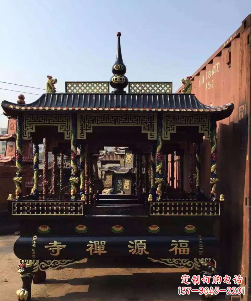 泰安寺庙香炉铜雕 (2)