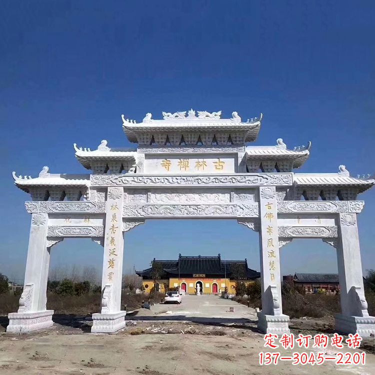 泰安寺院大门汉白玉石雕牌楼
