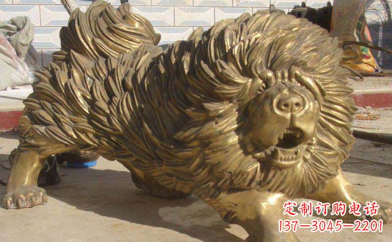 泰安松狮犬动物铜雕