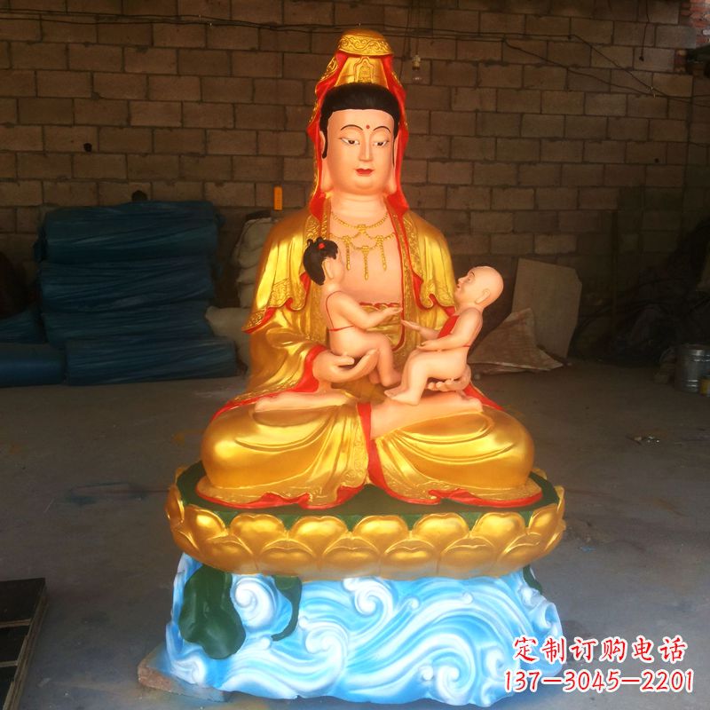 泰安送子观音彩绘漆金雕塑
