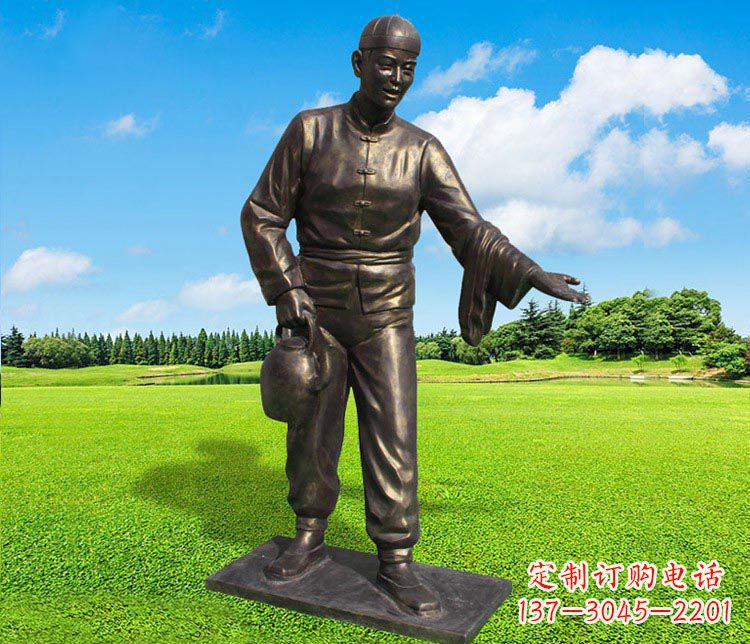 泰安提茶壶的店小二铜雕