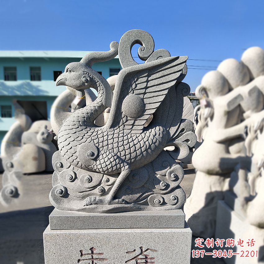 泰安天之四灵之朱雀神鸟砂岩石雕塑