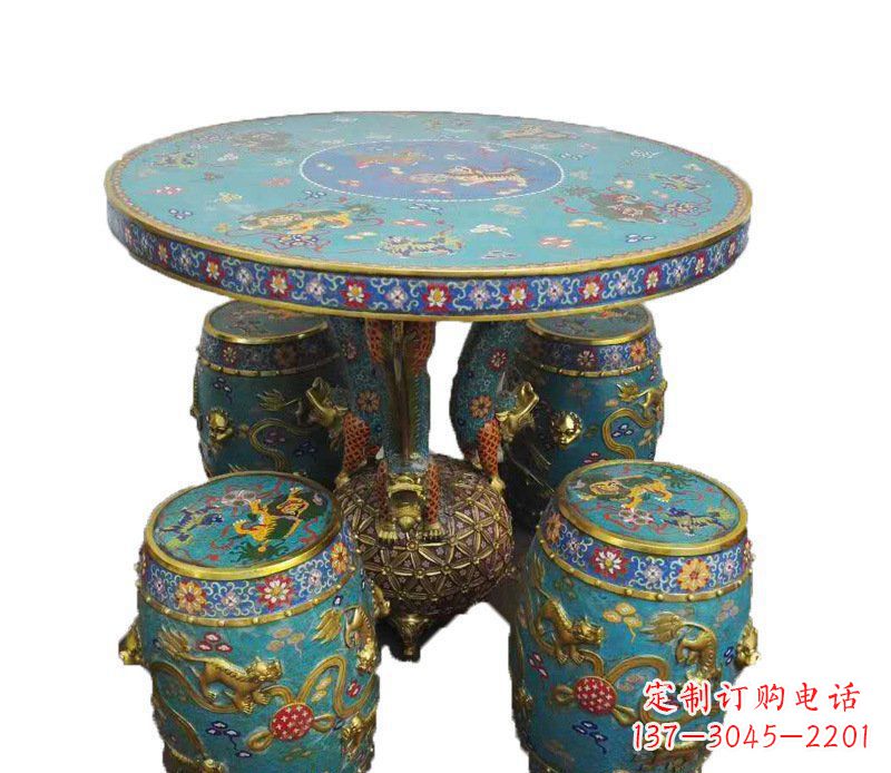 泰安铜雕彩绘小象圆桌景观摆件