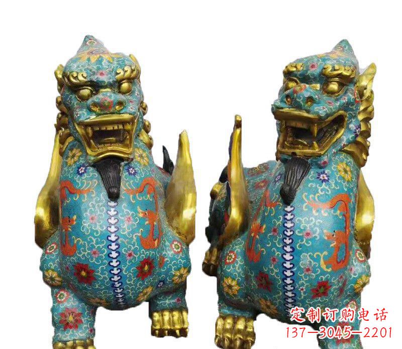 泰安铜雕彩绘镇宅麒麟雕塑摆件