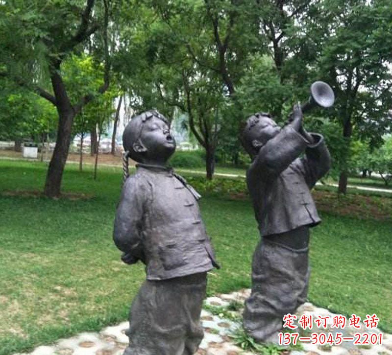 泰安铜雕儿童吹唢呐