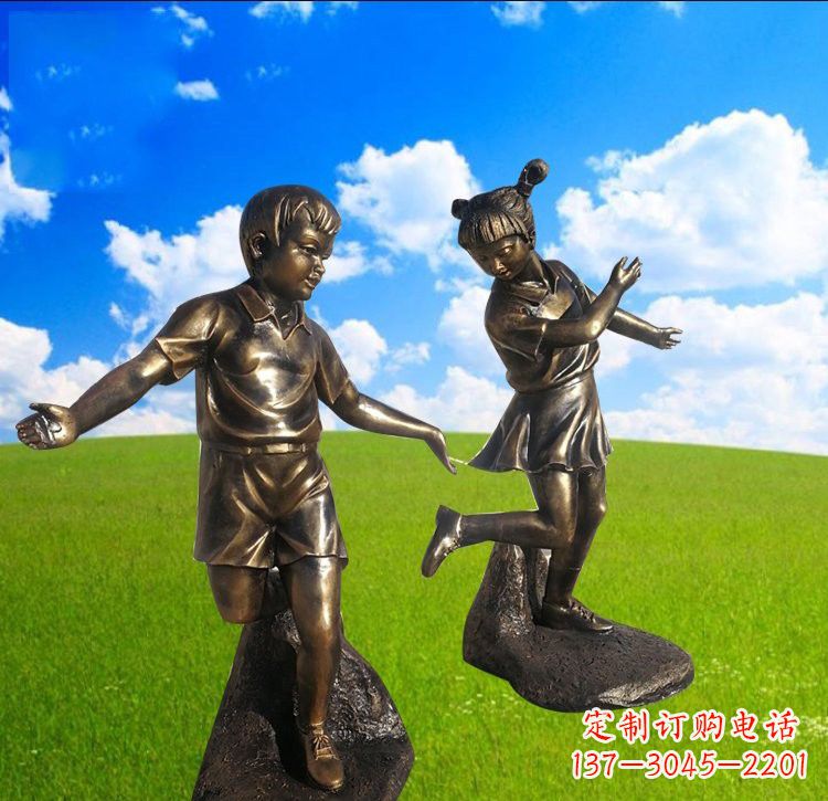 泰安铜雕儿童踢毽子