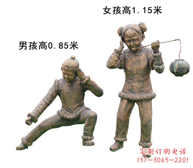 泰安铜雕放鞭炮的儿童童趣雕塑