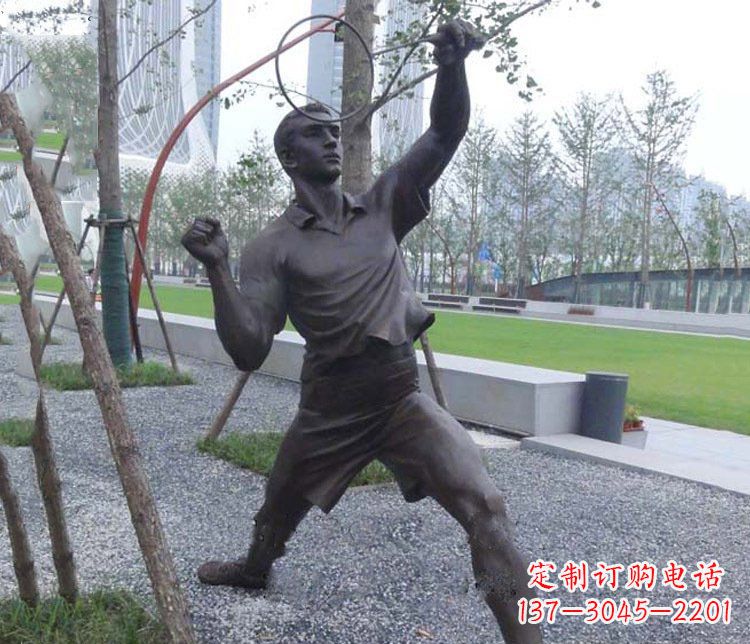 泰安铜雕户外公园打羽毛球运动人物摆件