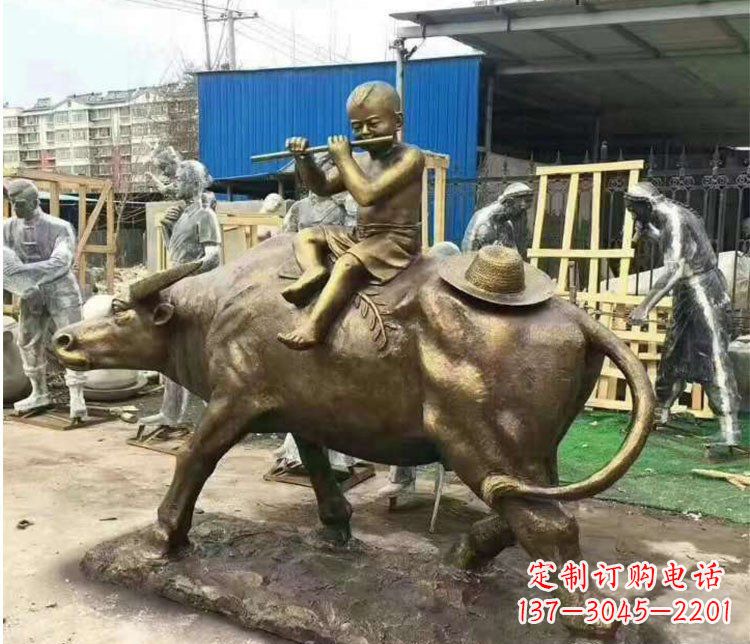 泰安铜雕户外牧童骑牛雕塑摆件