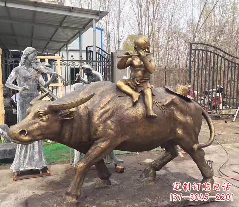 泰安铜雕户外牧童骑牛