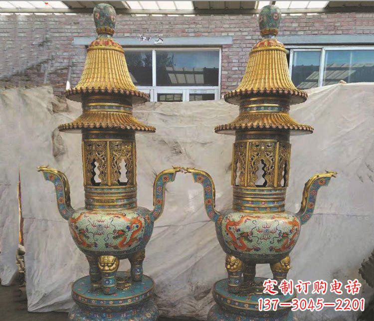 泰安铜雕景泰蓝香炉雕塑摆件
