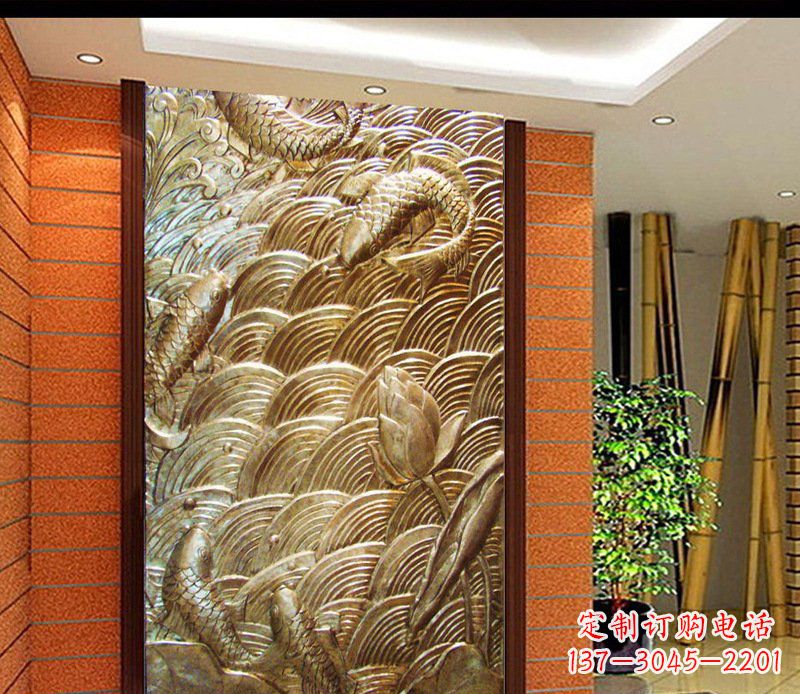 泰安铜雕酒店锻造鲤鱼壁画景观摆件