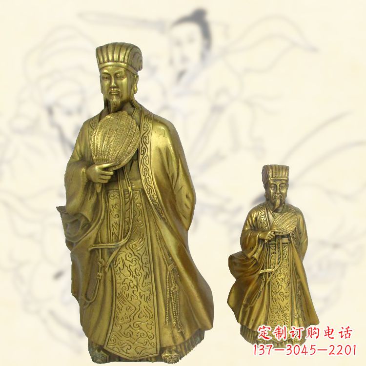 泰安铜雕名人诸葛亮雕像-纯铜铸造三国人物雕塑