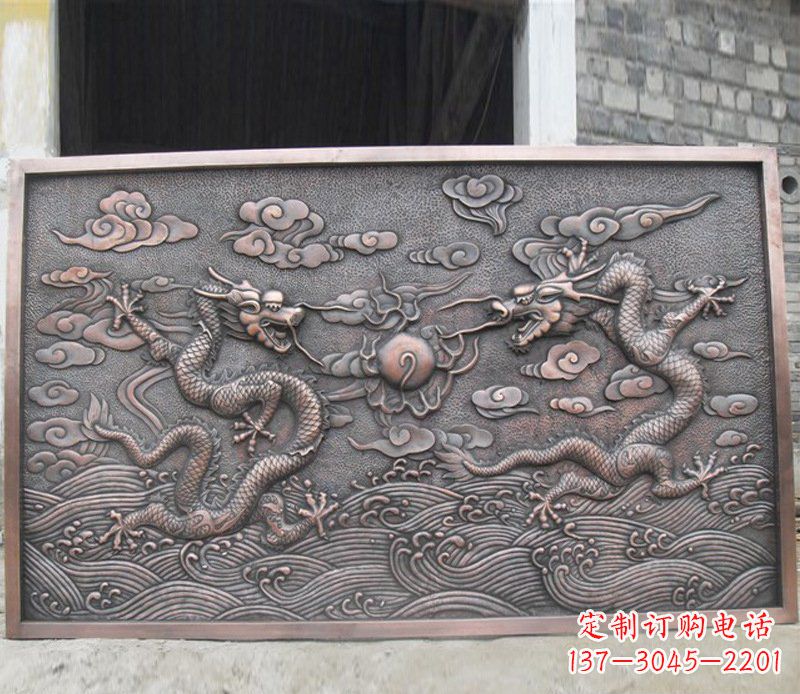 泰安铜雕双龙壁画景观摆件