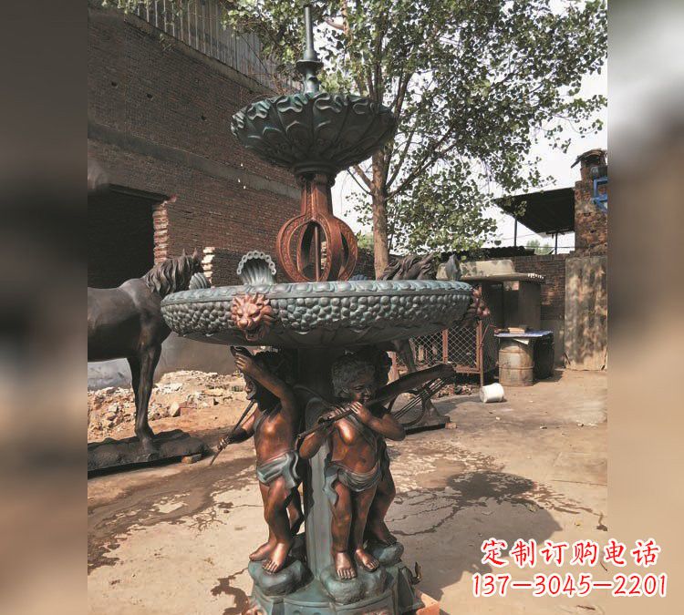 泰安铜雕双层西方儿童喷泉