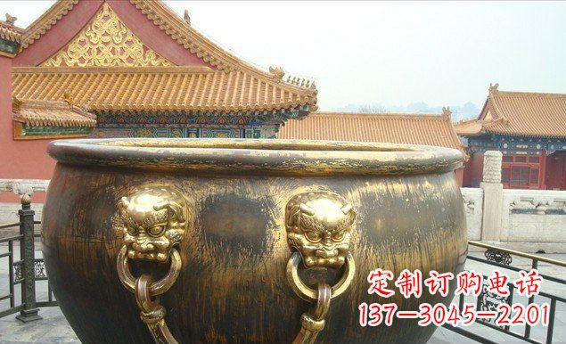 泰安铜雕水缸寺庙景观雕塑 (2)
