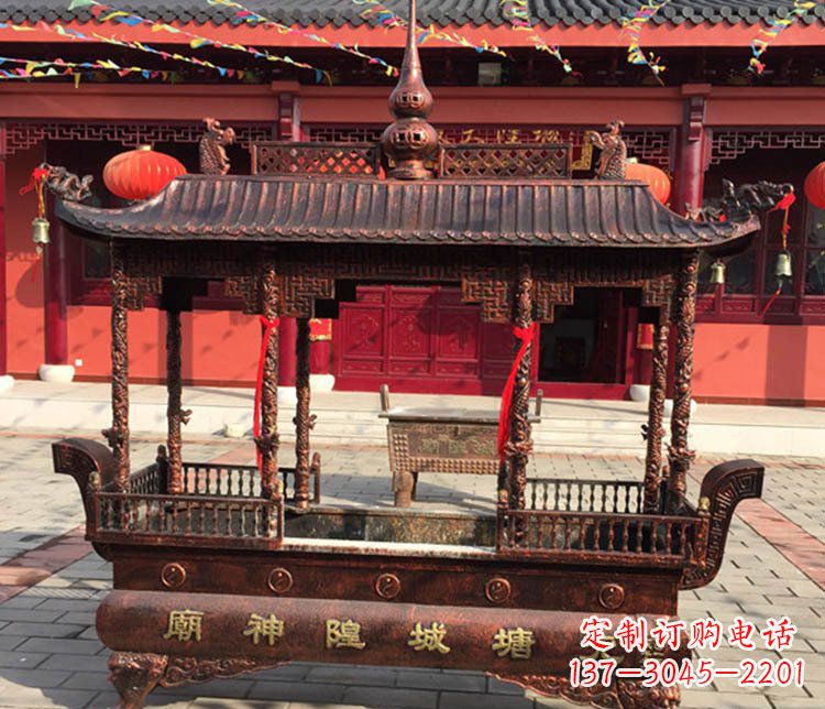 泰安铜雕寺庙佛光普照香炉雕塑摆件