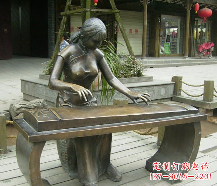 泰安铜雕现代人物弹古筝雕塑