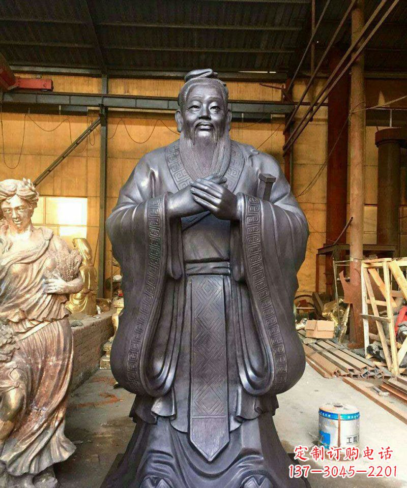 泰安铜雕校园孔子人像雕塑