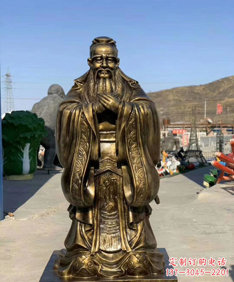 泰安铜雕学校孔子人物雕塑