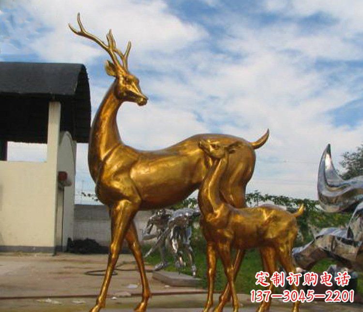 泰安铜雕园林动物母子鹿雕塑