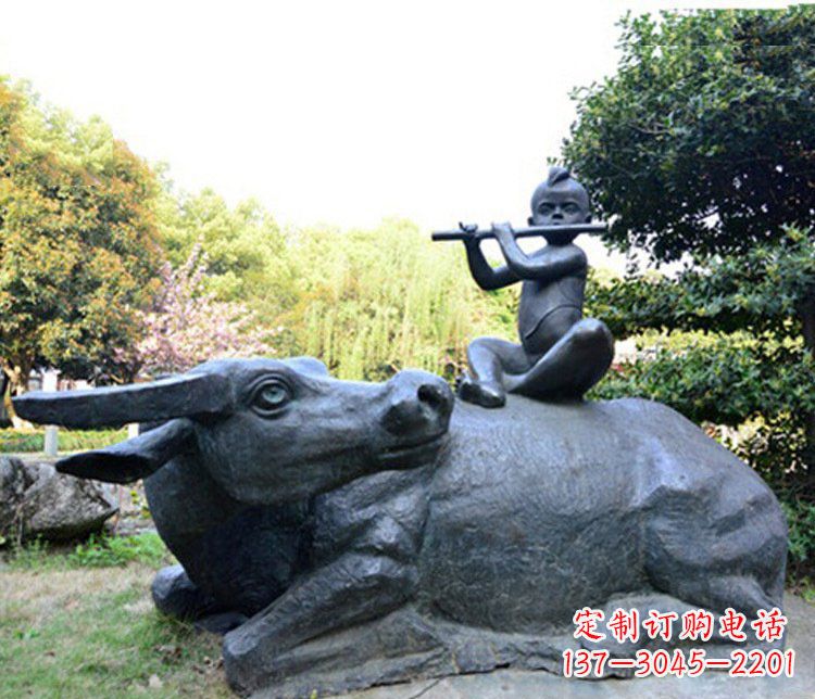 泰安铜雕园林牧童骑牛景观摆件
