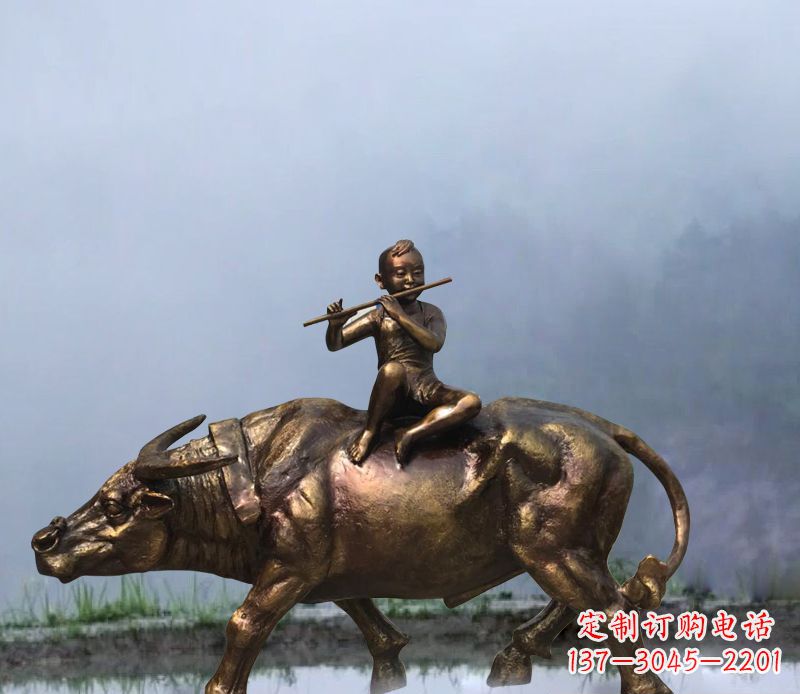 泰安铜雕园林牧童骑牛