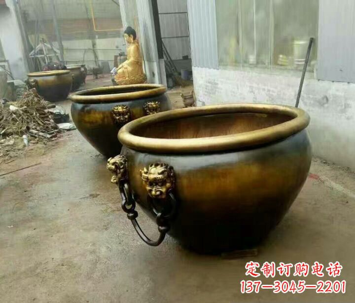泰安铜雕圆形荷花水缸雕塑 (2)