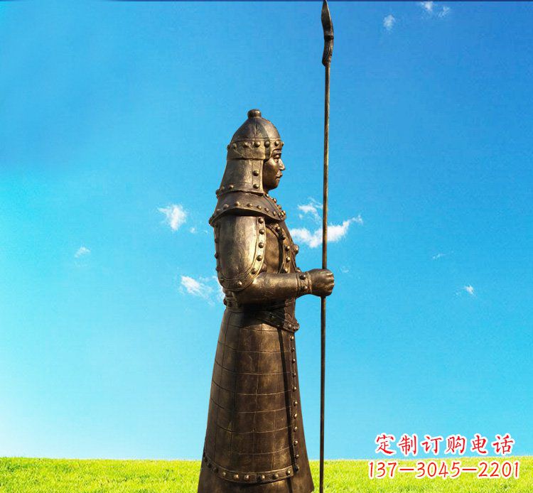 泰安铜雕战士站岗古代人物雕塑