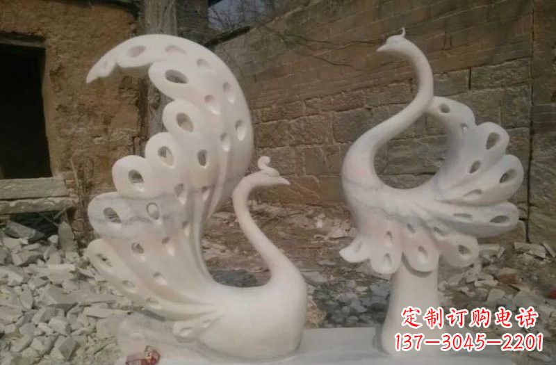 泰安晚霞红抽象石雕孔雀