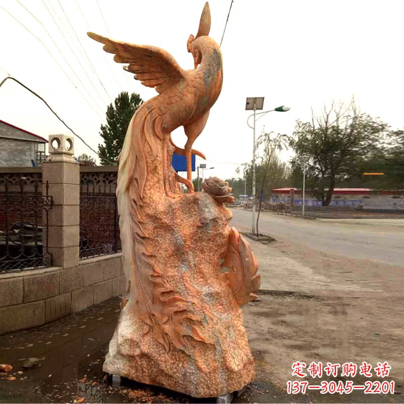 泰安晚霞红大理石瑞鸟凤凰雕塑