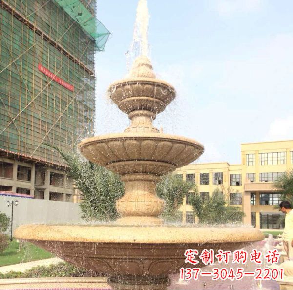 泰安晚霞红大型多层喷泉石雕