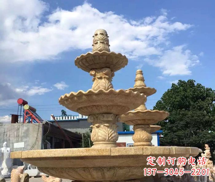 泰安晚霞红多层喷泉石雕