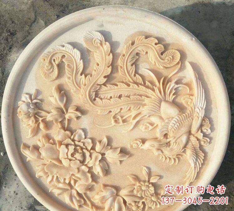 泰安晚霞红凤凰牡丹石浮雕