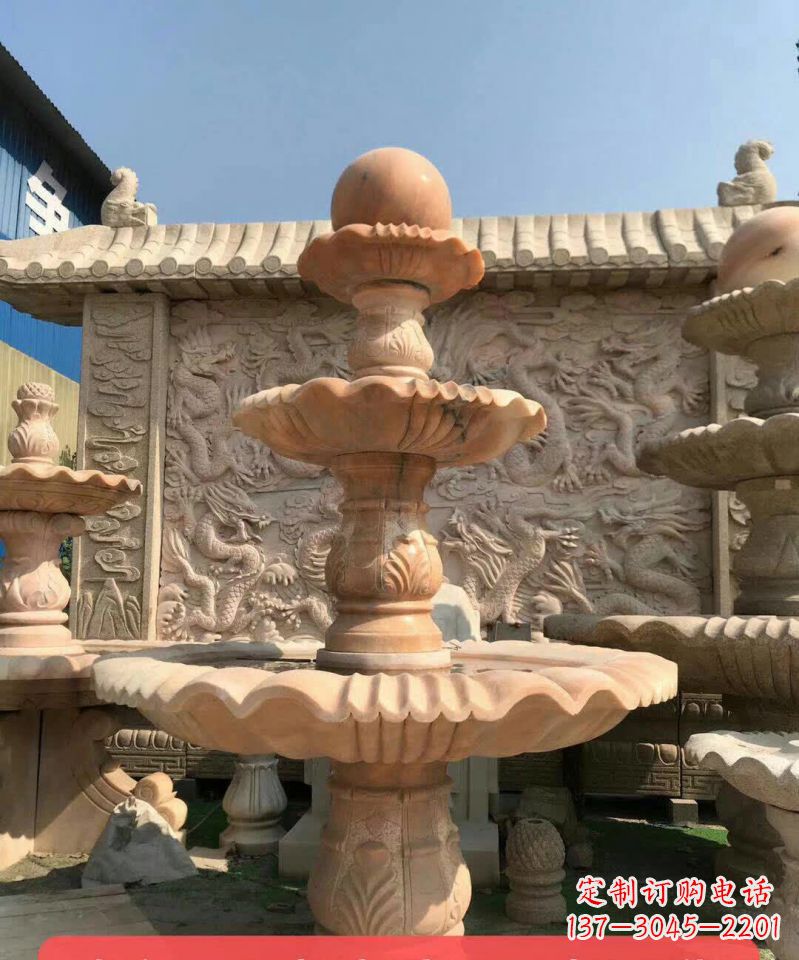 泰安晚霞红风水球石雕喷泉