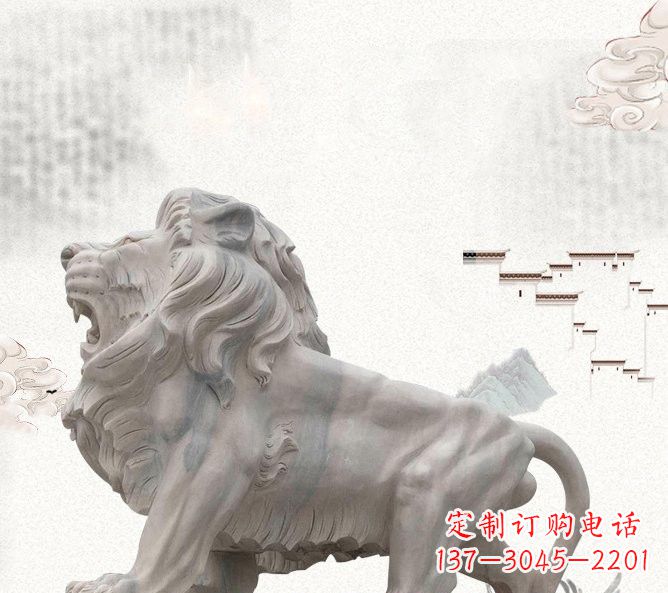 泰安晚霞红公园动物仿真狮子石雕