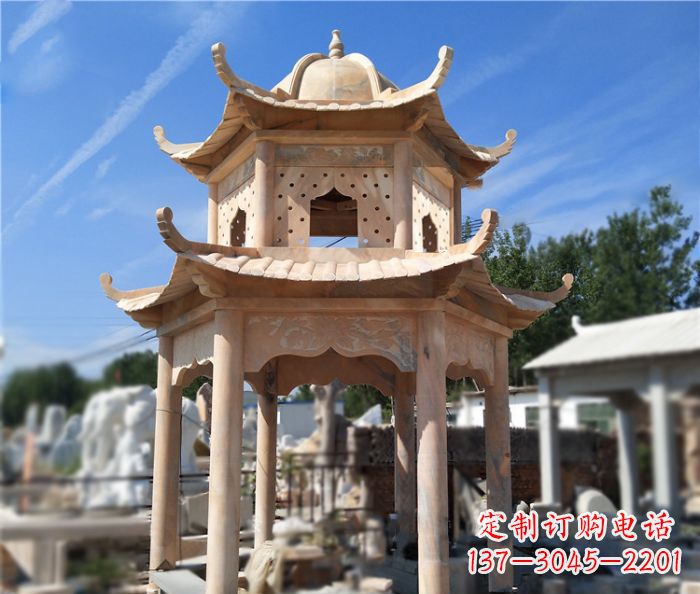 泰安晚霞红公园双层六角凉亭石雕