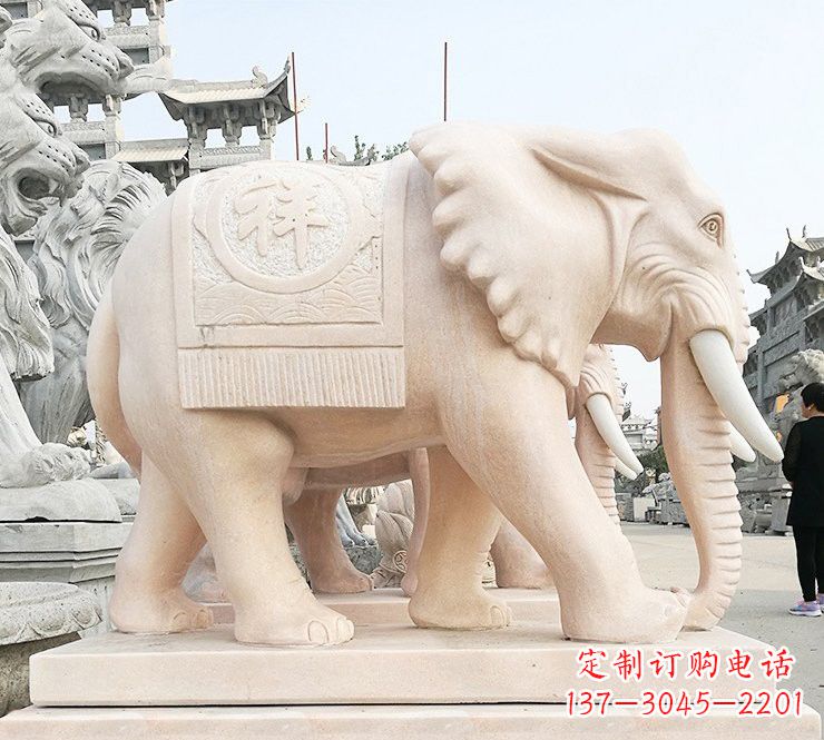 泰安晚霞红吉祥如意大象石雕