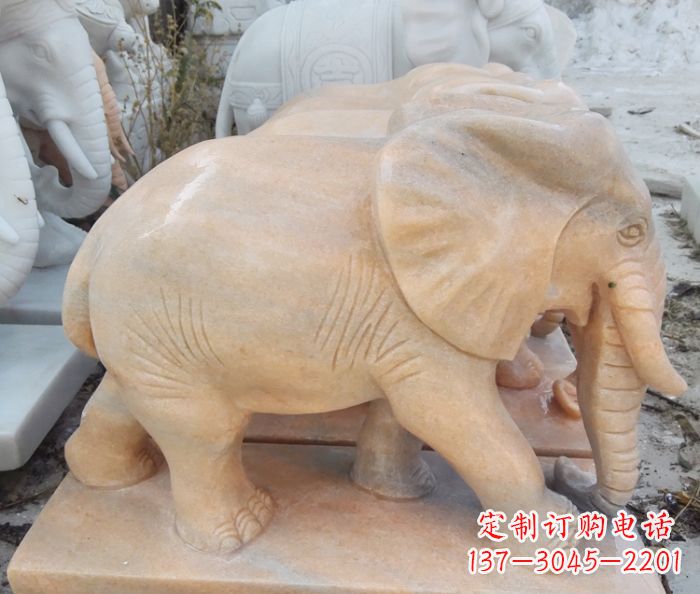 泰安晚霞红吉祥如意大象石雕 (3)
